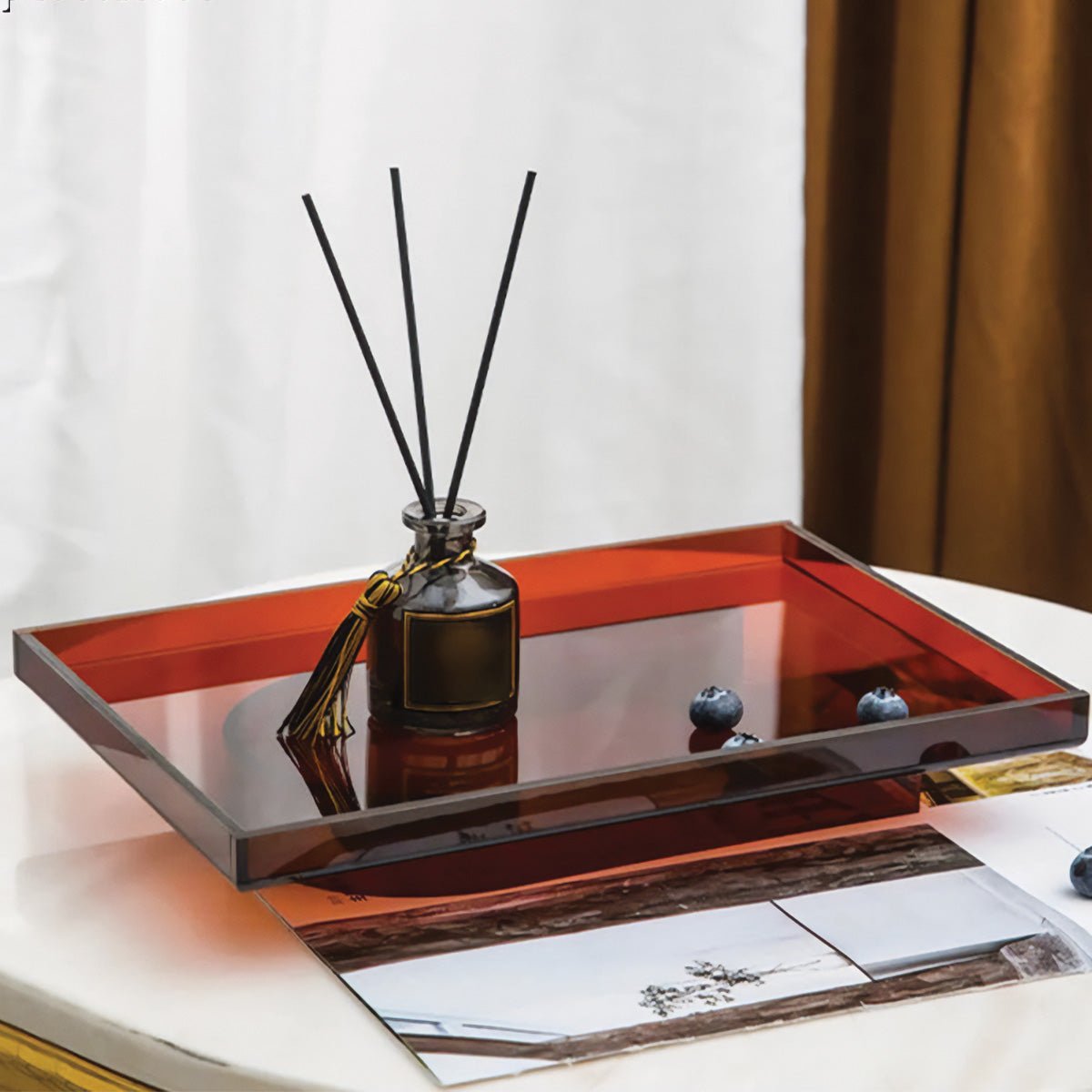 LysÉclat – Akrylserveringsbakke Rektangulær & Rund Orange - Lyvik