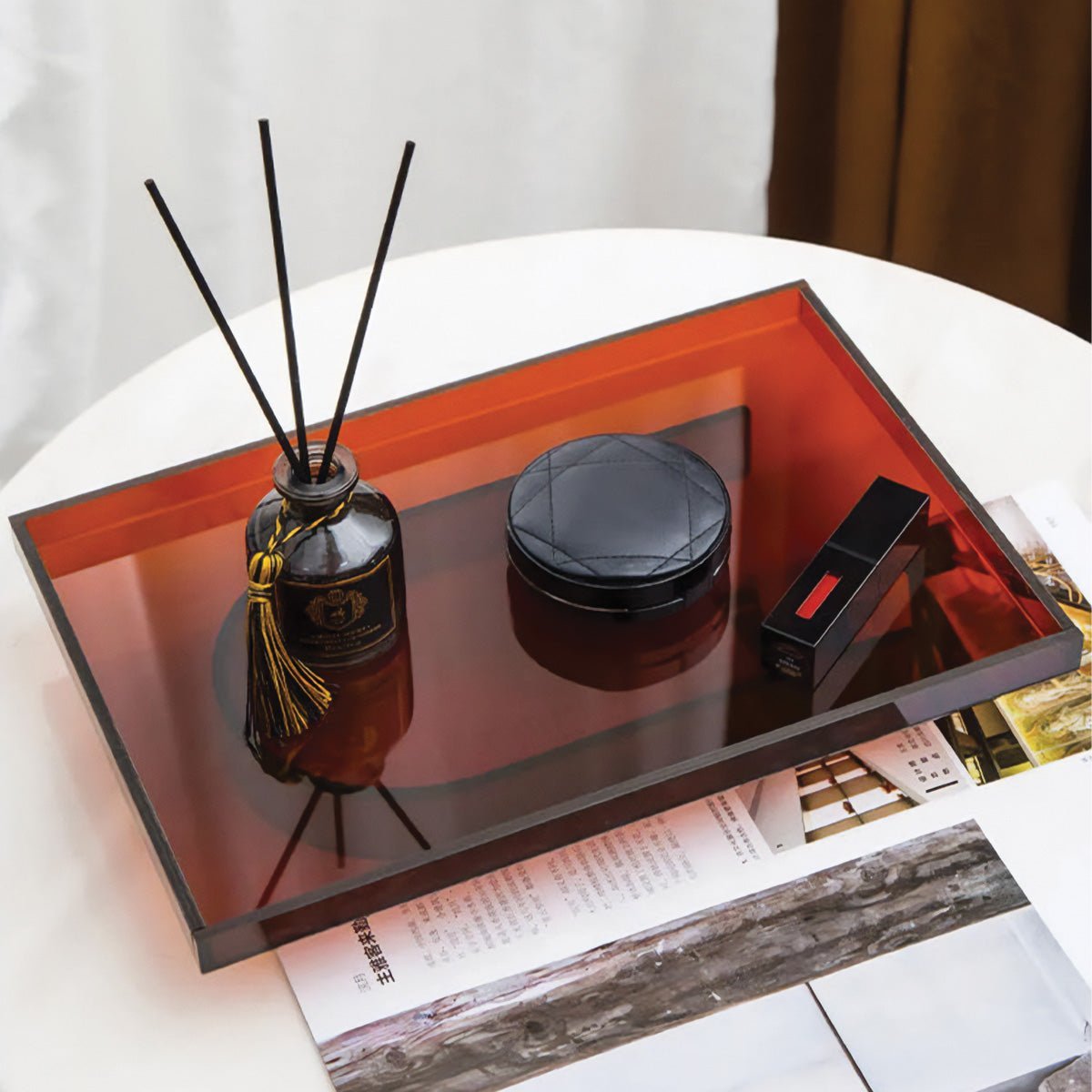 LysÉclat – Akrylserveringsbakke Rektangulær & Rund Orange - Lyvik